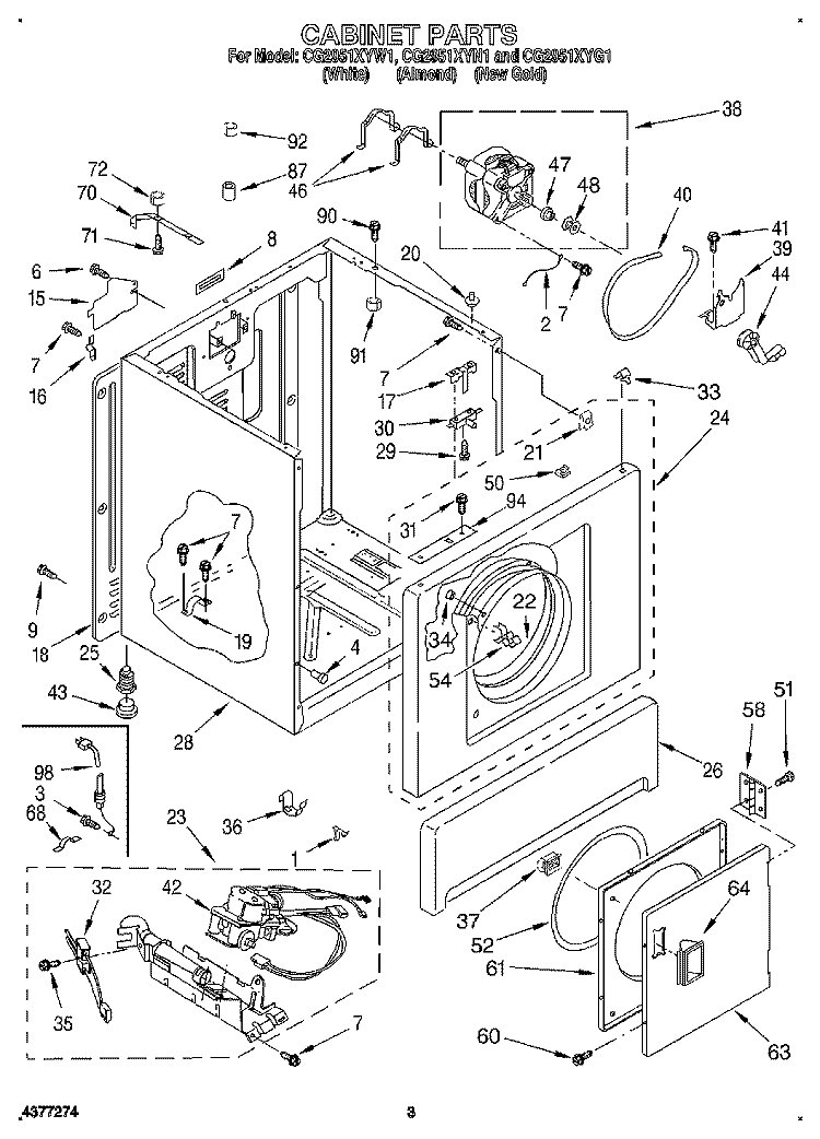 CABINET Diagram and Parts List for CG2951XYG1  Whirlpool Dryer
