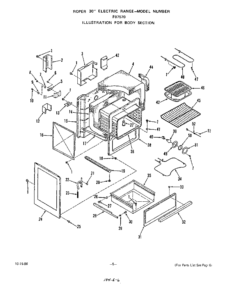 BODY Diagram and Parts List for F9757W0  Roper Range