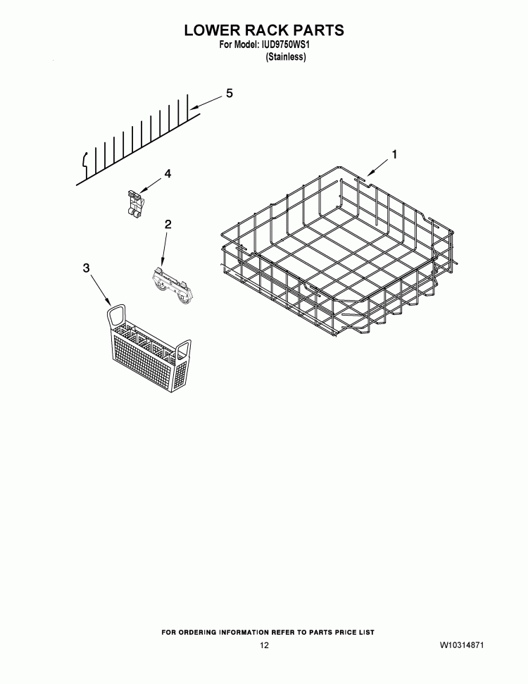 LOWER RACK PARTS Diagram and Parts List for IUD9750WS1  Whirlpool Dishwasher