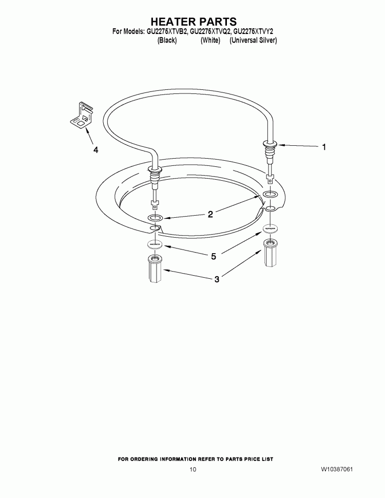 HEATER PARTS Diagram and Parts List for GU2275XTVB2  Whirlpool Dishwasher