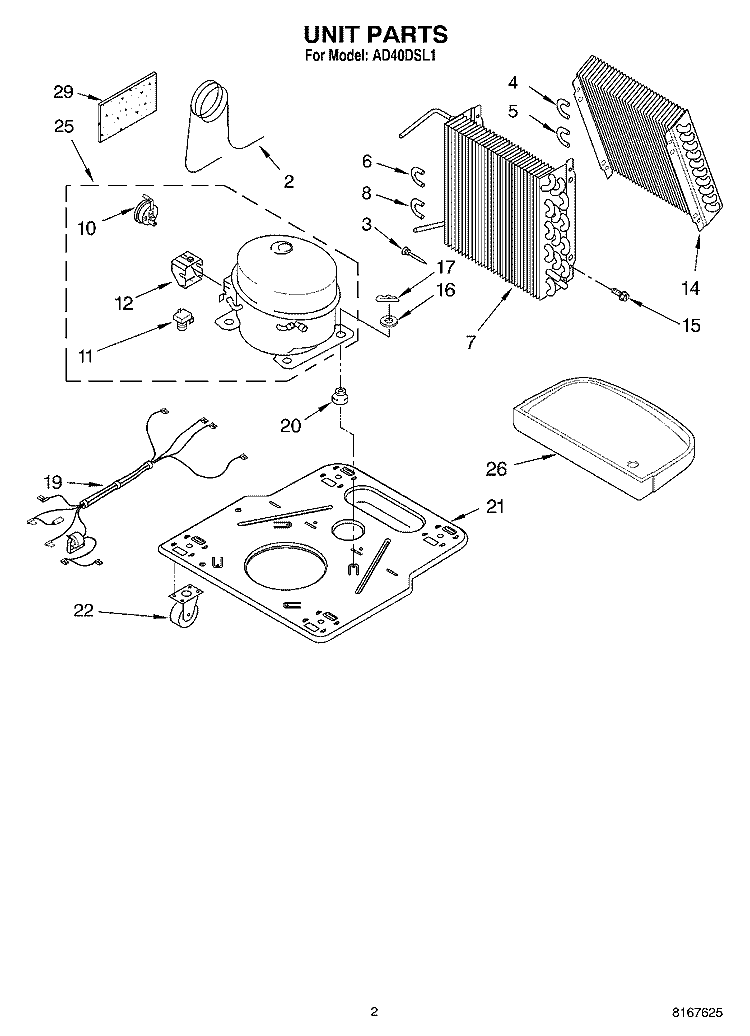 SECTION Diagram and Parts List for AD40DSL1  Whirlpool Dehumidifier