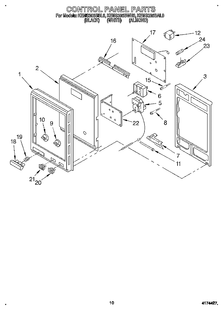 CONTROL PANEL Diagram and Parts List for KEMS306BBL0  KitchenAid Wall Oven