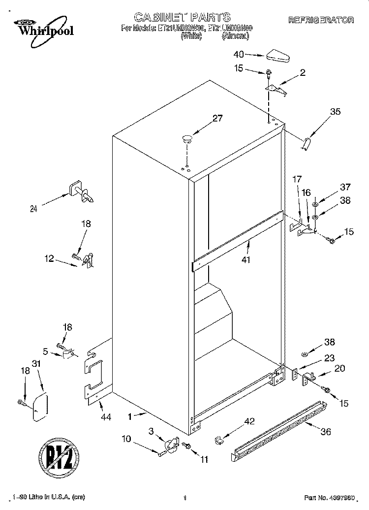 CABINET Diagram and Parts List for ET21UMXGW00  Whirlpool Refrigerator