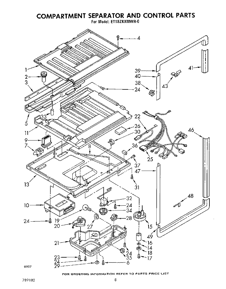 COMPARTMENT SEPARATOR AND CONTROL Diagram and Parts List for ET18ZKXMWR0  Whirlpool Refrigerator