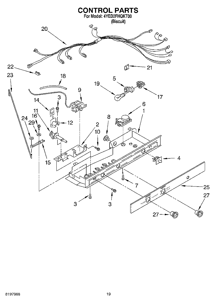 CONTROL Diagram and Parts List for 4YED2FHQKT00  Whirlpool Refrigerator