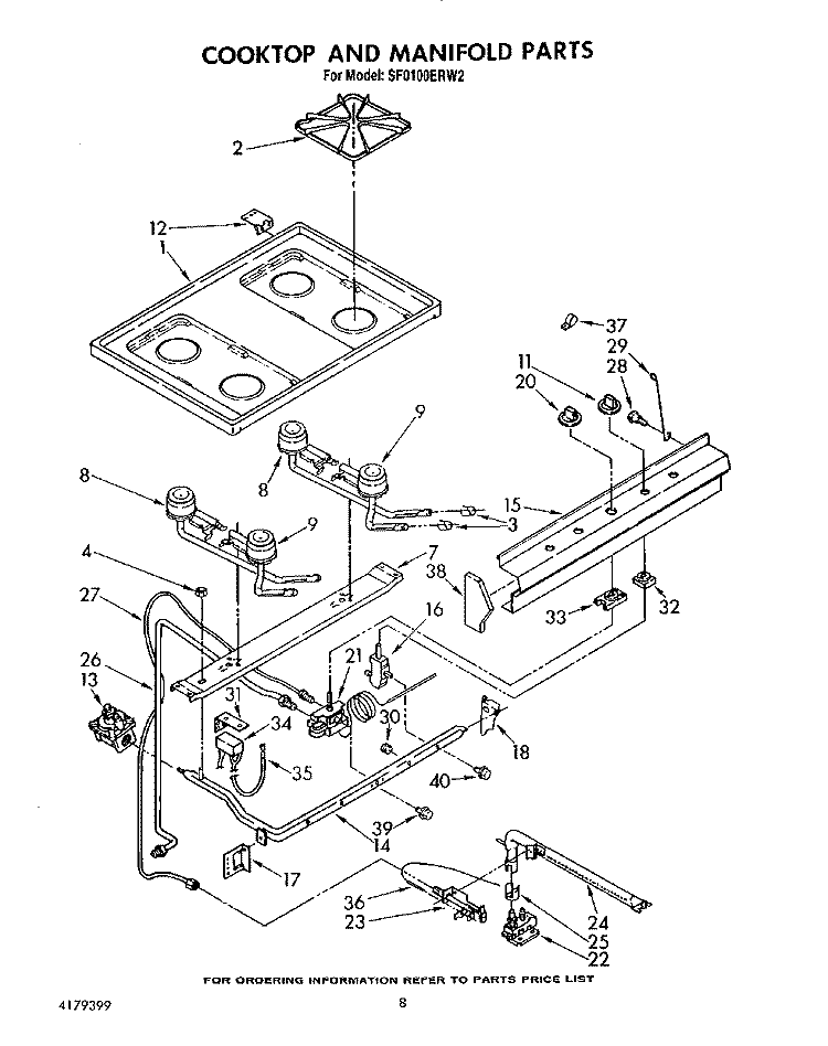 COOKTOP AND MANIFOLD, LIT/OPTIONAL Diagram and Parts List for SF0100ERW2  Whirlpool Range