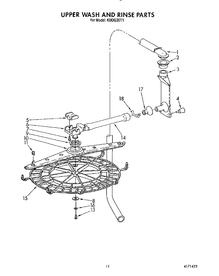 UPPER WASH AND RINSE Diagram and Parts List for KUDI220T1  KitchenAid Dishwasher