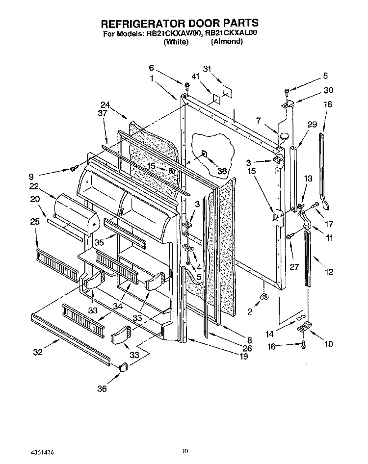 REFRIGERATOR DOOR Diagram and Parts List for RB21CKXAW00  Roper Refrigerator