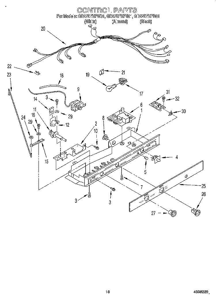 CONTROL Diagram and Parts List for GD27DFXFW01  Whirlpool Refrigerator