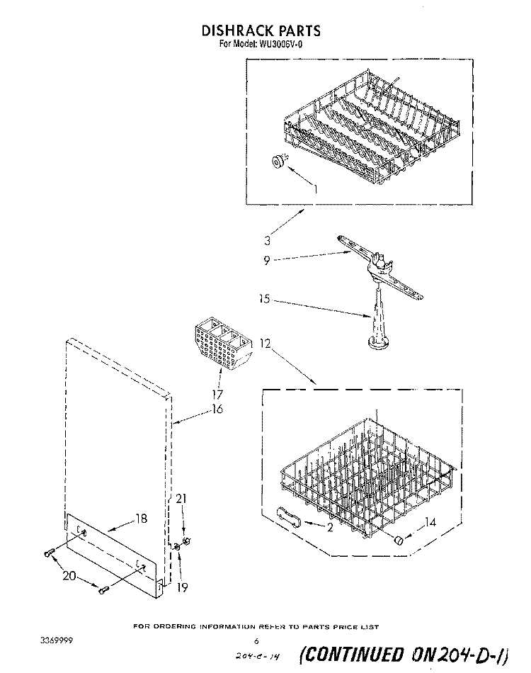 DISHRACK Diagram and Parts List for WU3006V0  Roper Dishwasher
