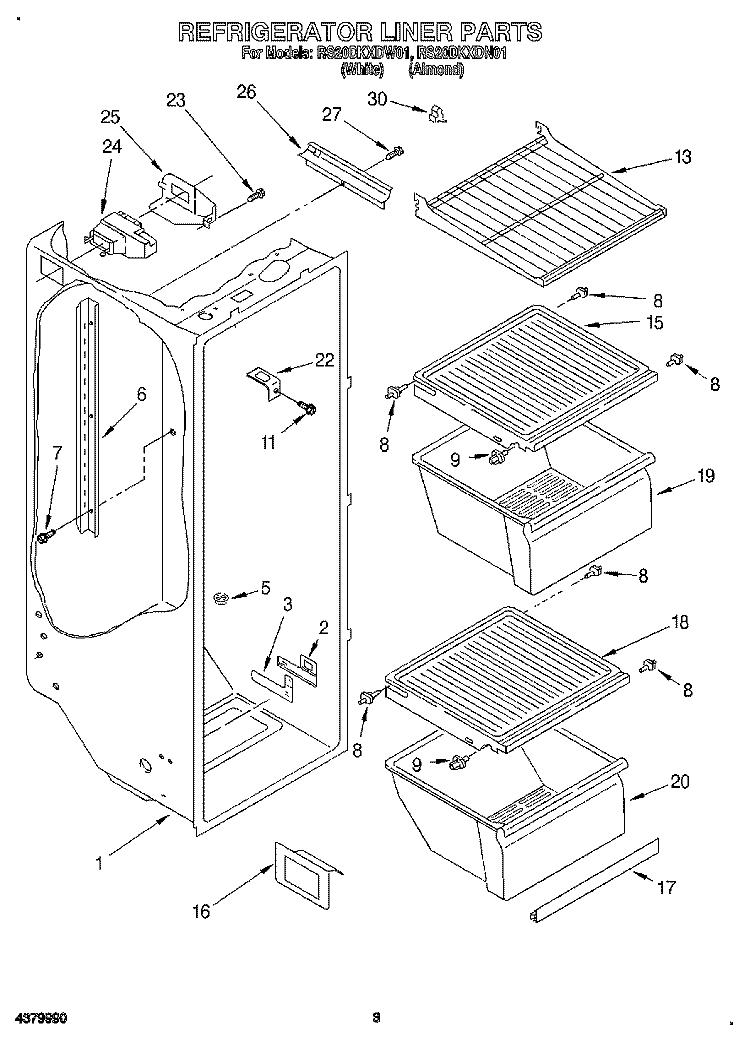 REFRIGERATOR LINER Diagram and Parts List for RS20DKXDW01  Roper Refrigerator