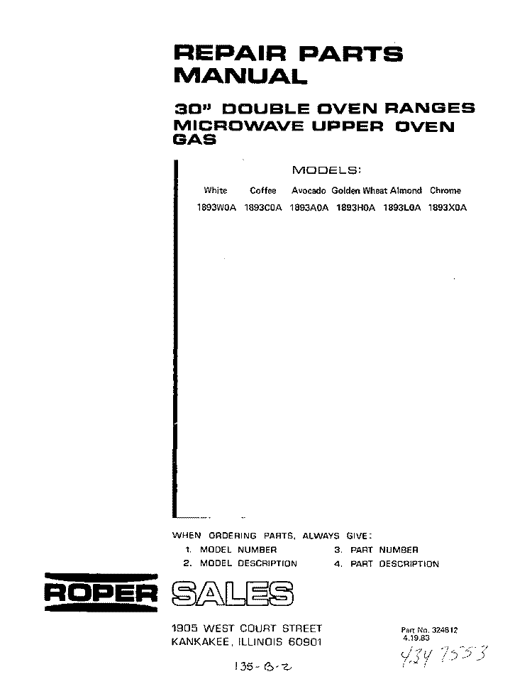 MAIN TOP Diagram and Parts List for 1893^0A  Whirlpool Wall Oven