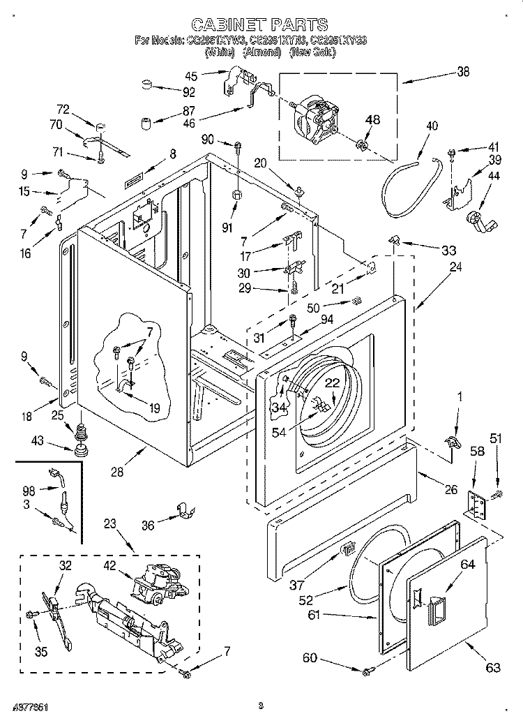 CABINET Diagram and Parts List for CG2951XYG3  Whirlpool Dryer