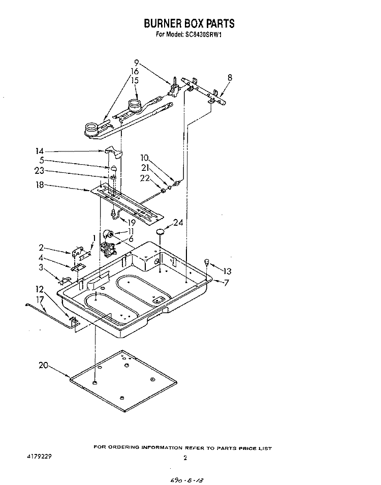 BURNER BOX Diagram and Parts List for SC8430SRW1  Whirlpool Cooktop