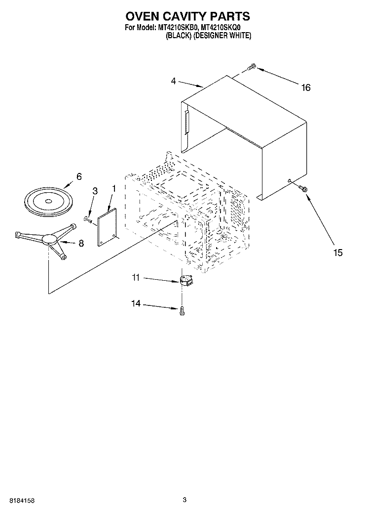 OVEN CAVITY Diagram and Parts List for MT4210SKQ0  Whirlpool Microwave