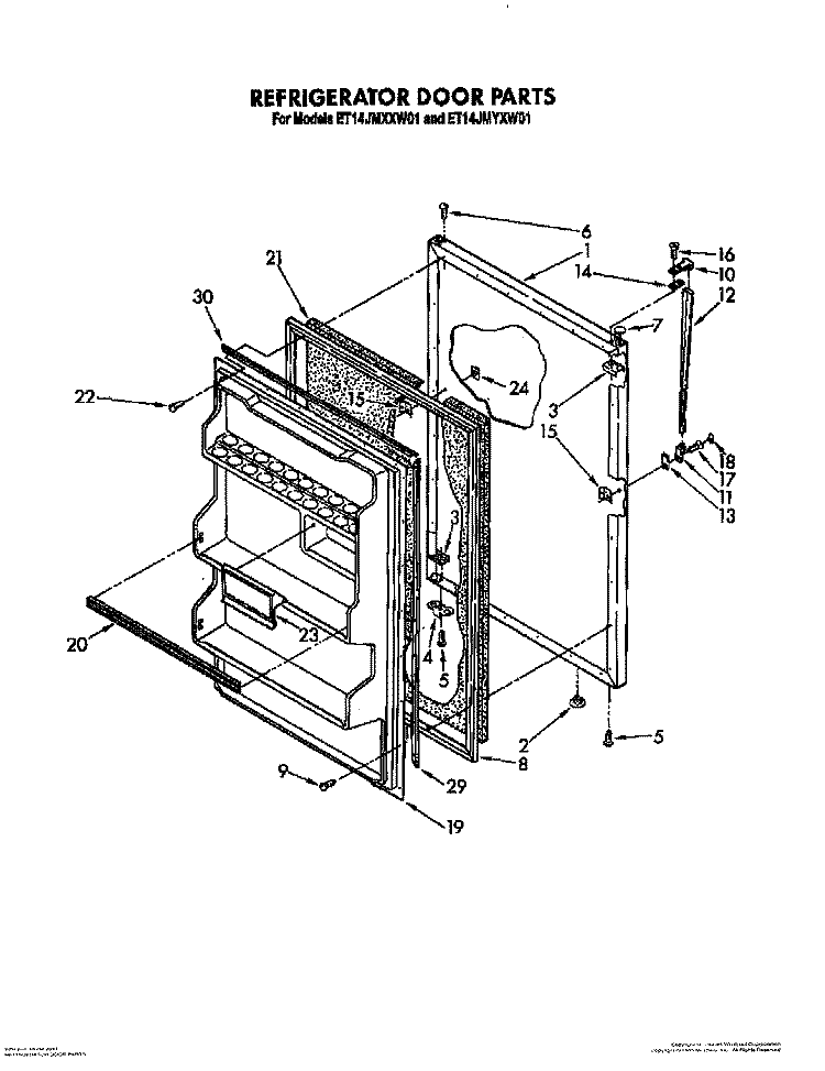 REFRIGERATOR DOOR Diagram and Parts List for ET14JMXXN01  Whirlpool Refrigerator