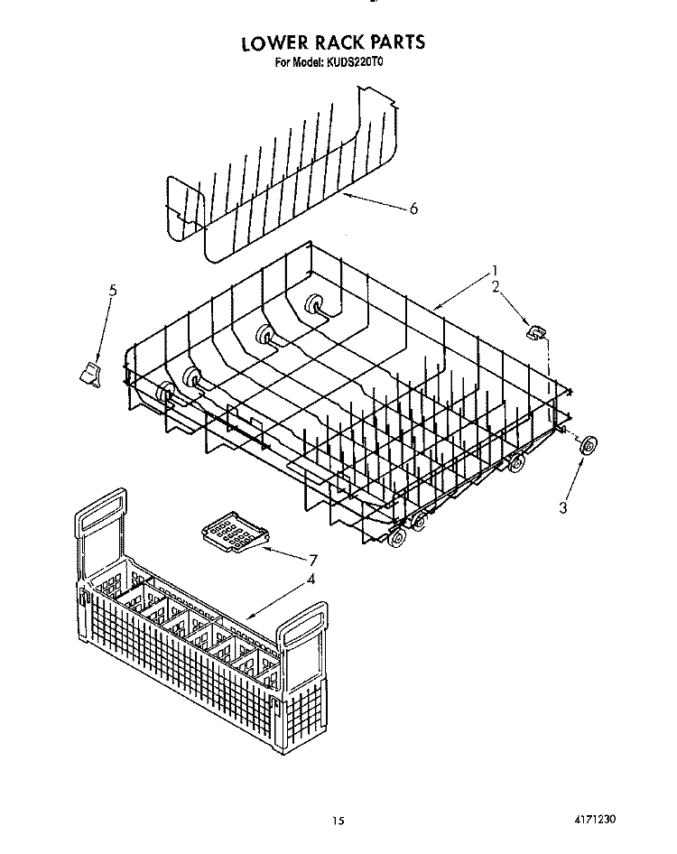 LOWER RACK Diagram and Parts List for KUDS220T0  KitchenAid Dishwasher