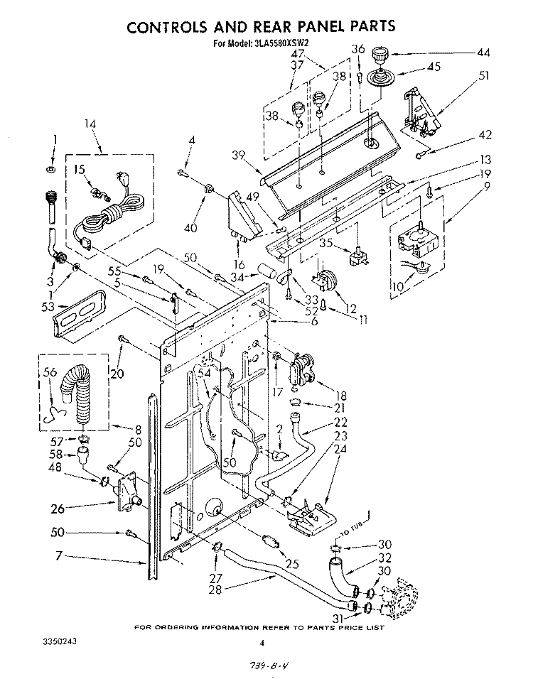 CONTROLS AND REAR PANEL Diagram and Parts List for 3LA5580XSW2  Whirlpool Washer
