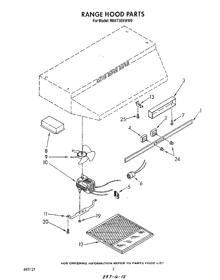 SECTION Diagram and Parts List for RH4730XWW0  Whirlpool Range Hood