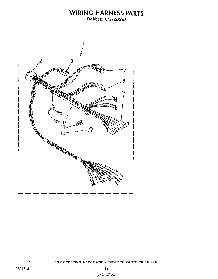 WIRING HARNESS Diagram and Parts List for CA2762XSW5  Whirlpool Washer