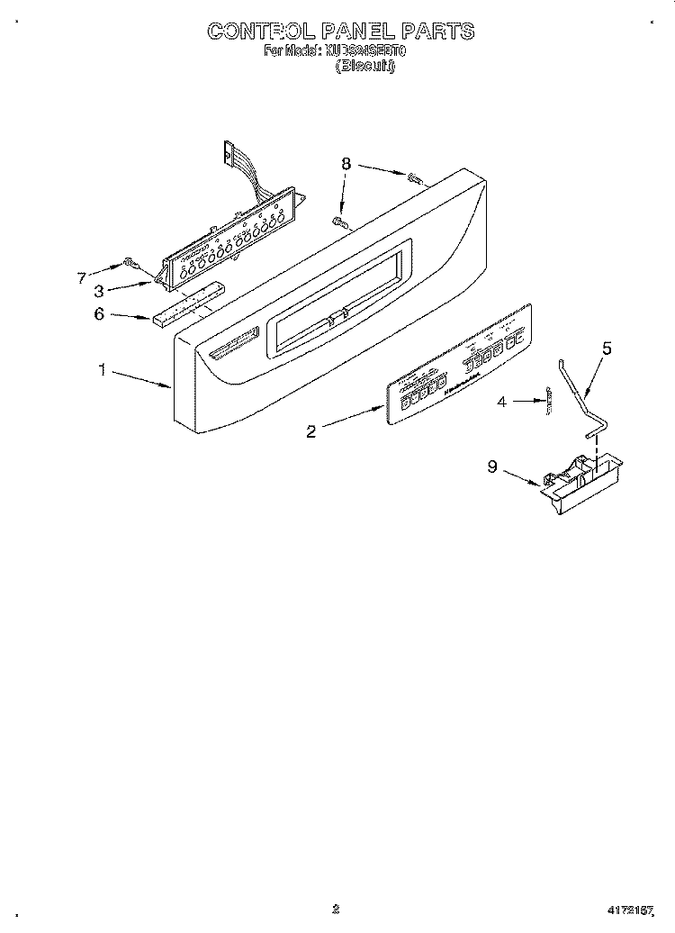 CONTROL PANEL Diagram and Parts List for KUDS24SEBT0  KitchenAid Dishwasher