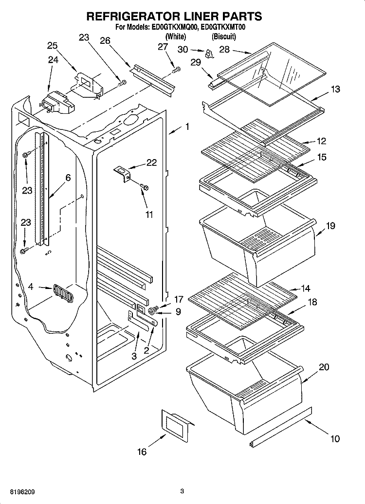 REFRIGERATOR LINER PARTS Diagram and Parts List for ED0GTKXMQ00  Whirlpool Refrigerator
