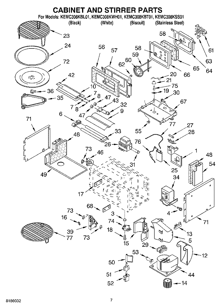 CABINET AND STIRRER PARTS Diagram and Parts List for KEMC308KSS01  KitchenAid Microwave Oven Combo