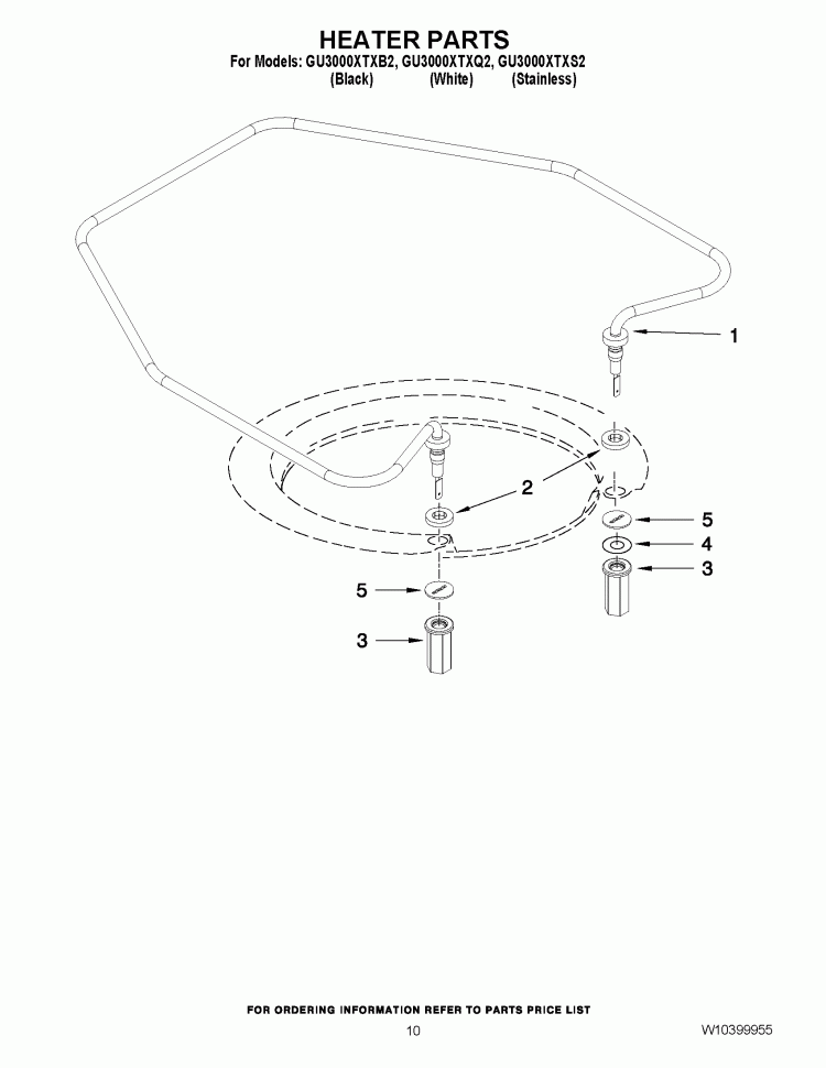 HEATER PARTS Diagram and Parts List for GU3000XTXB2  Whirlpool Dishwasher