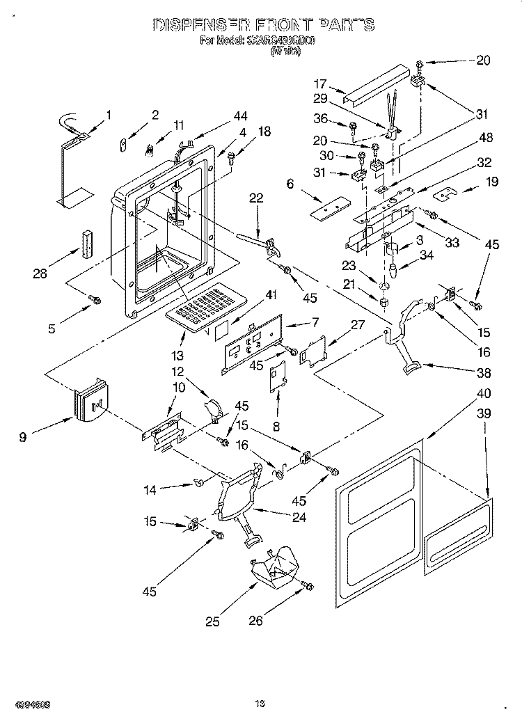 DISPENSER FRONT Diagram and Parts List for 3XARG458GD00  Whirlpool Refrigerator