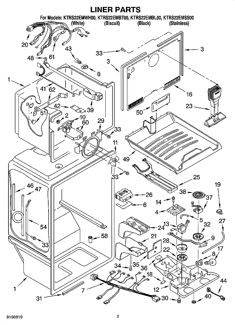 LINER PARTS Diagram and Parts List for KTRS22EMSS00  KitchenAid Refrigerator