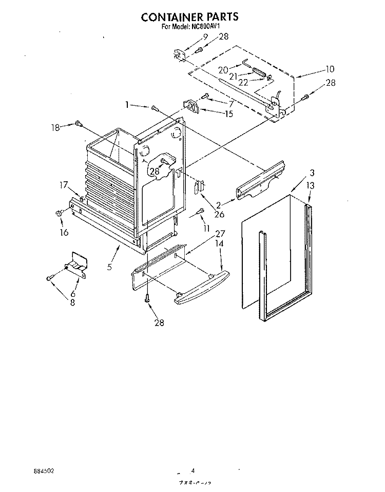 CONTAINER Diagram and Parts List for NC800AV1  Whirlpool Trash Compactor