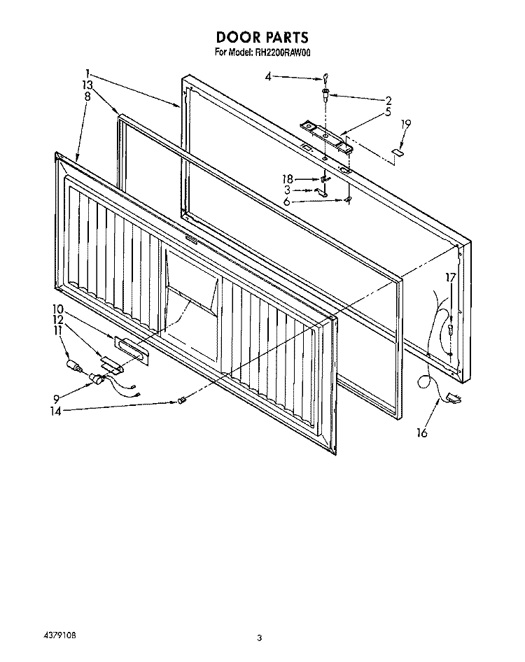 SECTION Diagram and Parts List for RH2200RAW00  Roper Freezer