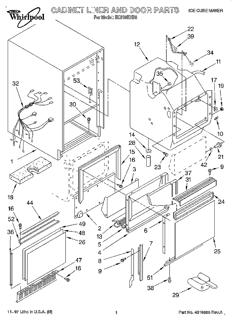 CABINET LINER AND DOOR, LIT/OPTIONAL Diagram and Parts List for EC510BXD0  Whirlpool Ice Maker
