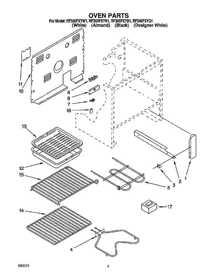 OVEN, OPTIONAL Diagram and Parts List for RF366PXYQ1  Whirlpool Range