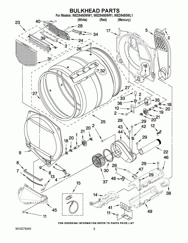 BULKHEAD PARTS Diagram and Parts List for WED9450WL1  Whirlpool Dryer