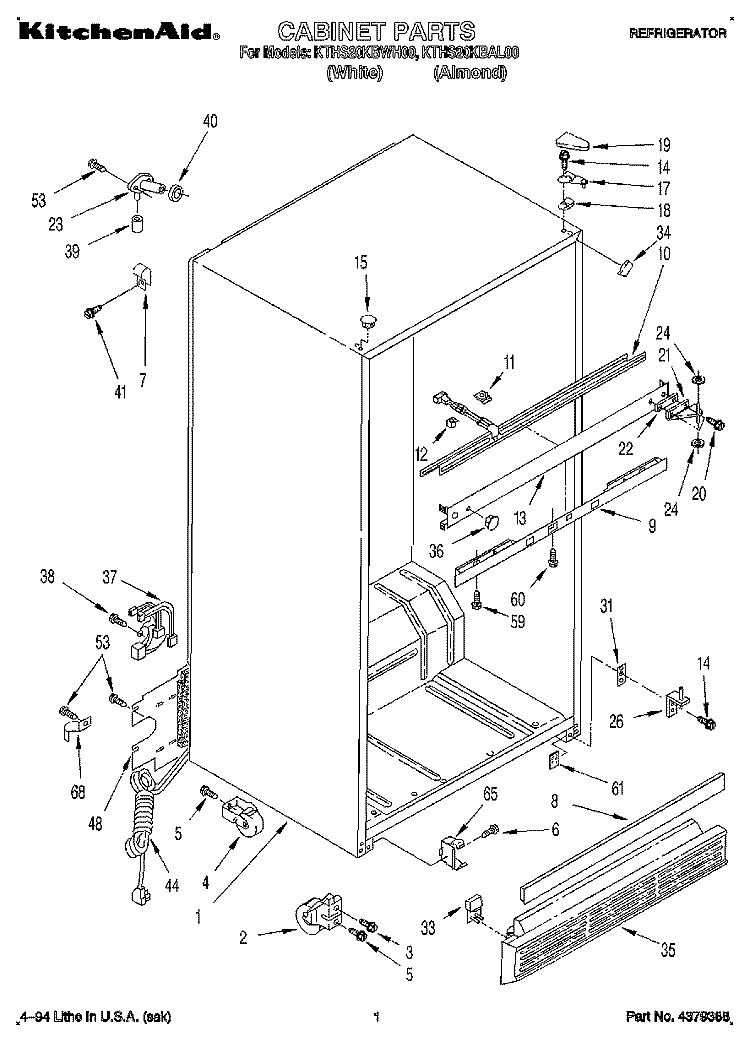 CABINET Diagram and Parts List for KTHS20KBWH00  KitchenAid Refrigerator