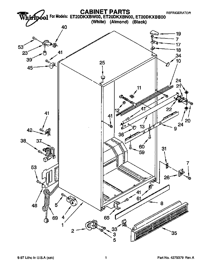 CABINET Diagram and Parts List for ET20DKXBN00  Whirlpool Refrigerator