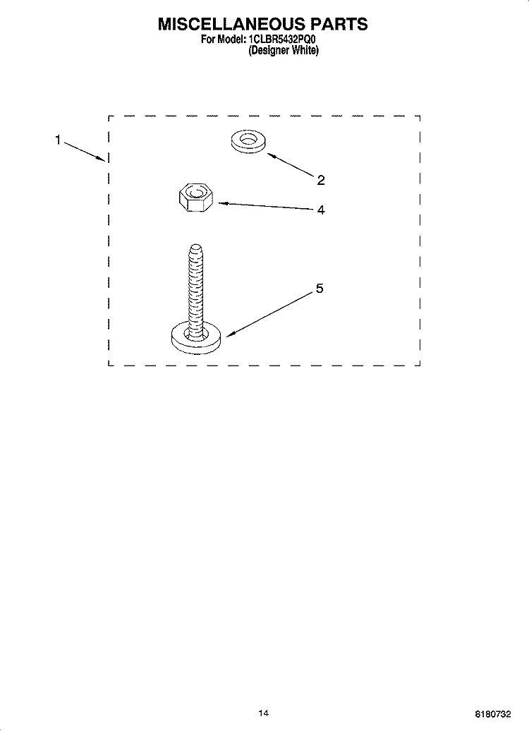 MISCELLANEOUS  PARTS, OPTIONAL PARTS (NOT INCLUDED) Diagram and Parts List for 1CLBR5432PQ0  Whirlpool Washer