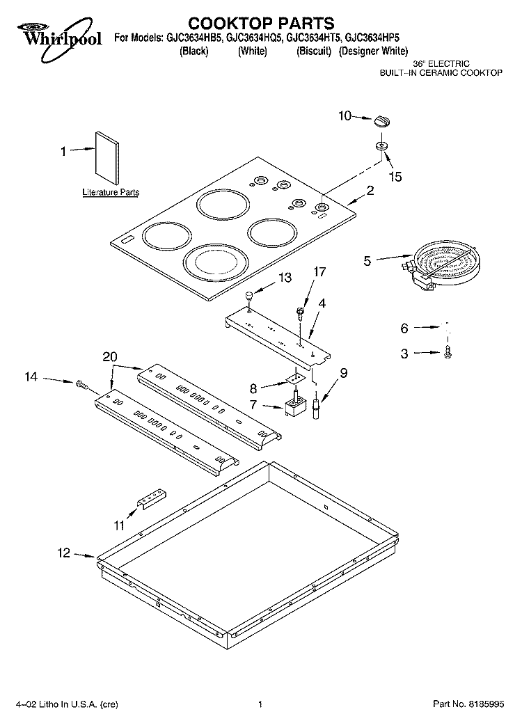 SECTION Diagram and Parts List for GLC3634HQ5  Whirlpool Cooktop