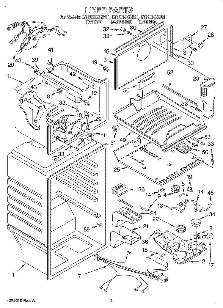 LINER Diagram and Parts List for GT19DKXGN01  Whirlpool Refrigerator