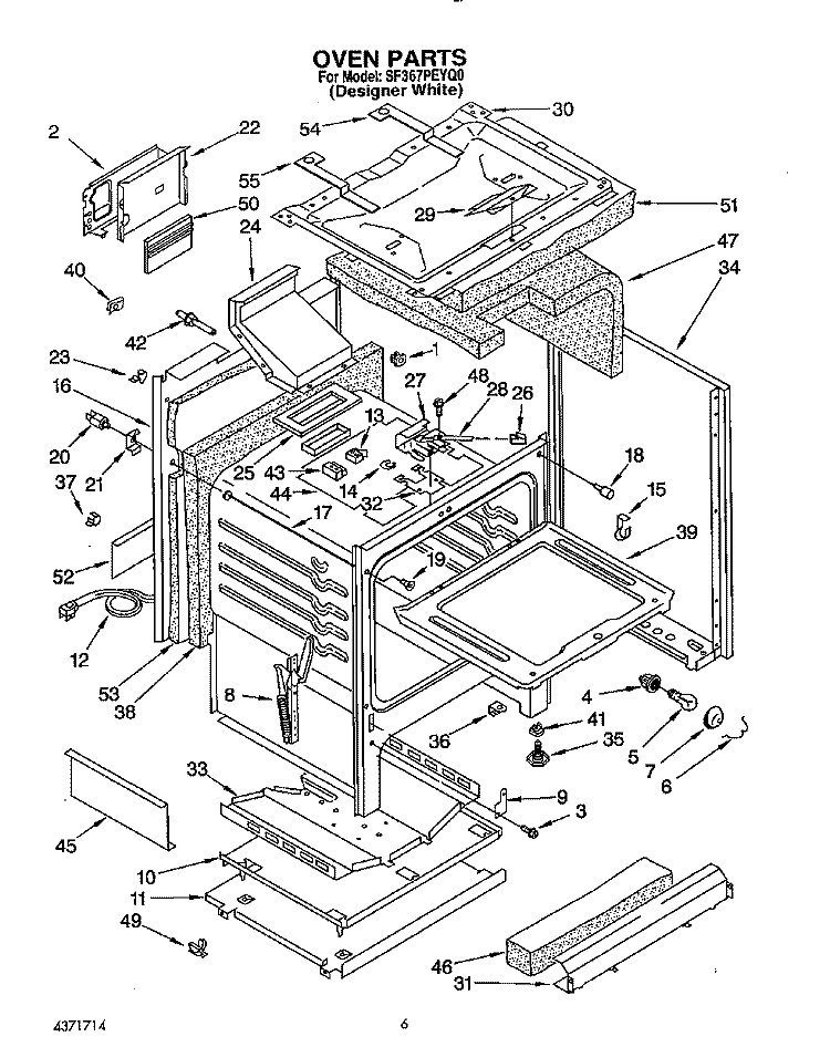 OVEN Diagram and Parts List for SF367PEYQ0  Whirlpool Range