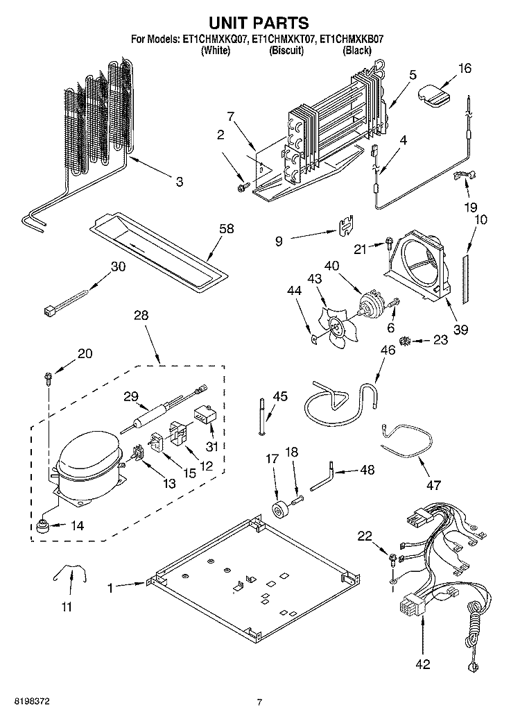 UNIT Diagram and Parts List for ET1CHMXKT07  Whirlpool Refrigerator