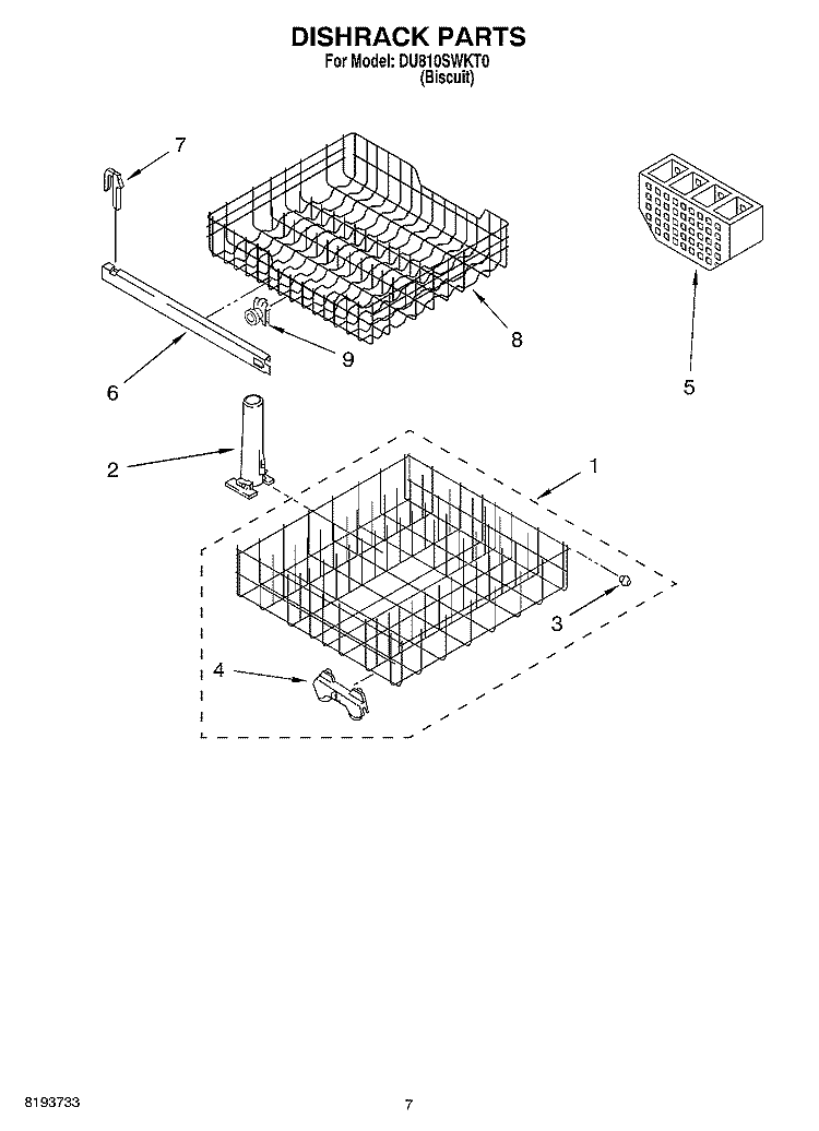 DISHRACK Diagram and Parts List for DU810SWKT0  Whirlpool Dishwasher