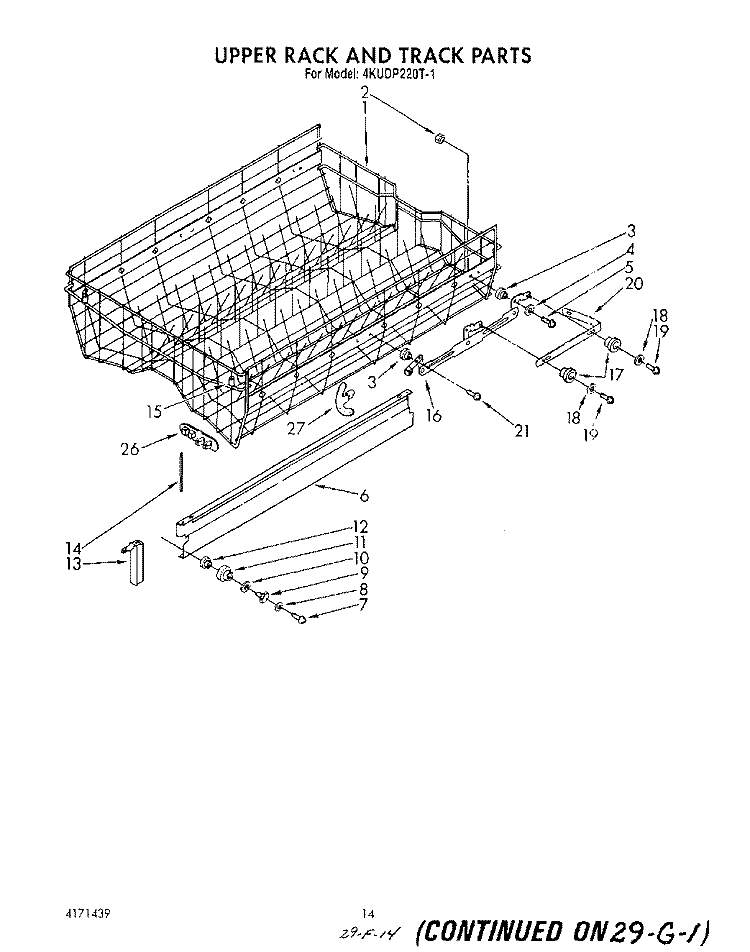 UPPER RACK AND TRACK Diagram and Parts List for 4KUDP220T1  KitchenAid Dishwasher