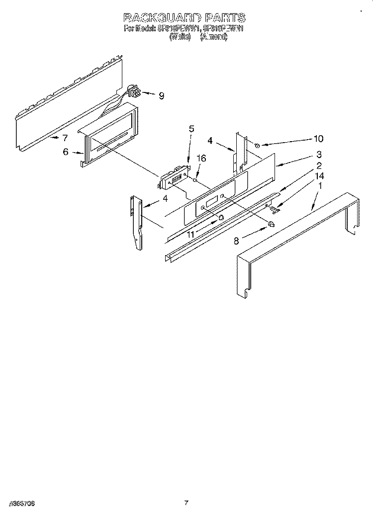 BACKGUARD Diagram and Parts List for SF318PEWW1  Whirlpool Range