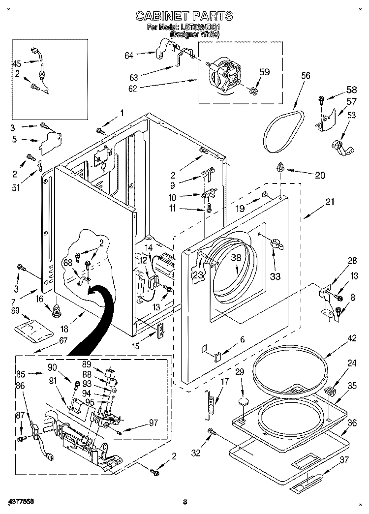 CABINET Diagram and Parts List for LGT5624DQ1  Whirlpool Dryer