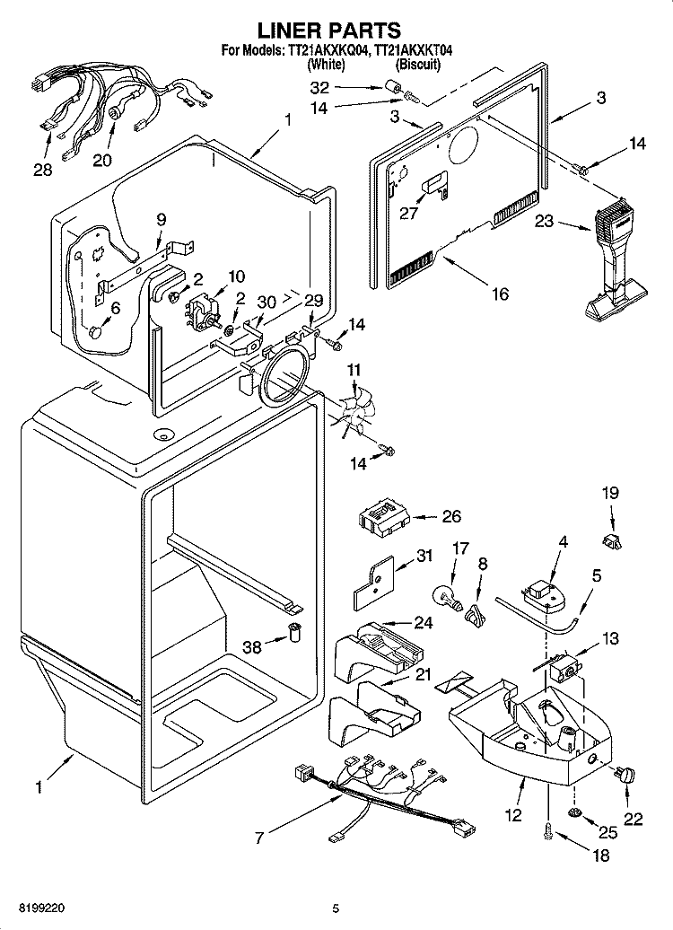 LINER PARTS Diagram and Parts List for TT21AKXKQ04  Estate Refrigerator
