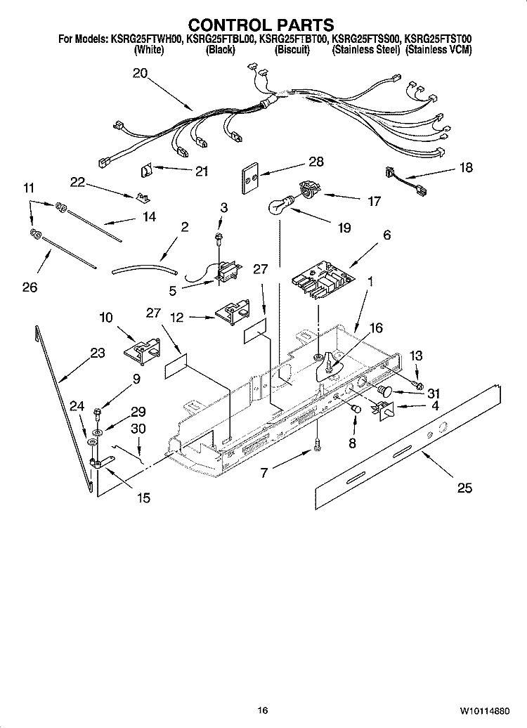 CONTROL PARTS Diagram and Parts List for KSRG25FTSS00  KitchenAid Refrigerator