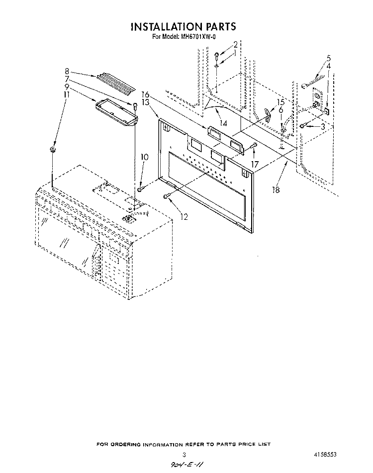 INSTALLATION Diagram and Parts List for MH6701XW0  Whirlpool Microwave