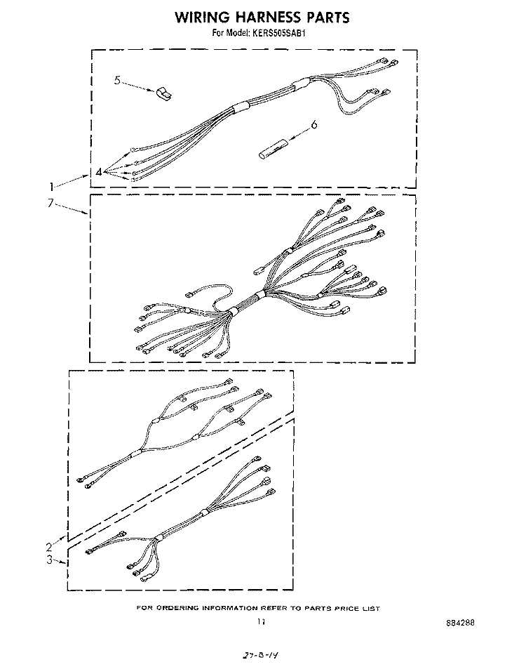 WIRING HARNESS Diagram and Parts List for KERS505SWB1  KitchenAid Range